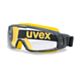 Safety goggles with perfect fit Uvex U-sonic, clear lens, supravision extreme (anfi scratch, anti fog) coating, reduced ventilation, grey/yellow. Rubber strap. Impact class B.